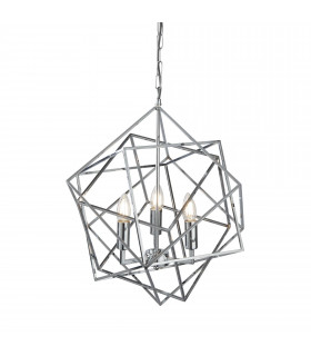 Lampada a sospensione a 4 lampadine Cubo, in cromo e cristallo