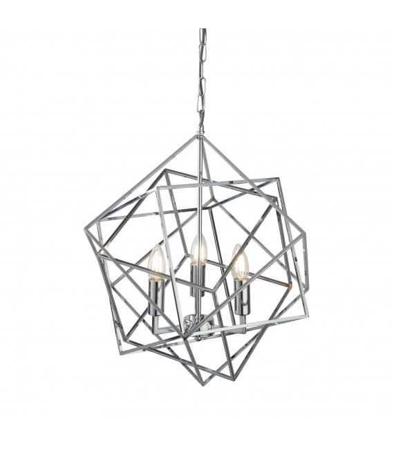 Lampada a sospensione a 4 lampadine Cubo, in cromo e cristallo