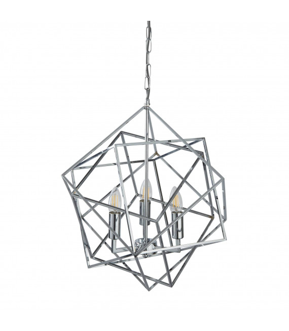 Lámpara colgante 4 bombillas Cube, en cromo y cristal