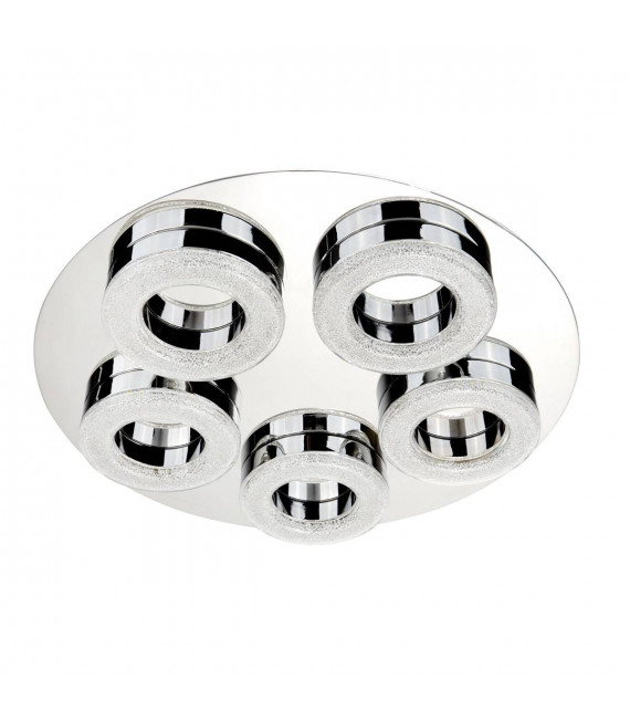 Lámpara de techo Kara, cromo y vidrio, 5 bombillas