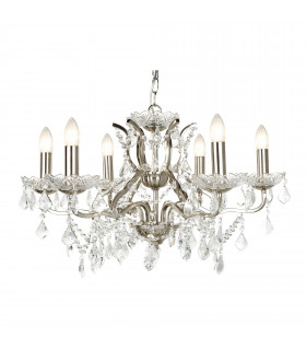 Lampada a sospensione Paris, ottone antico e cristallo, 6 lampadine