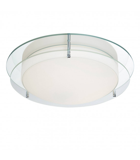 Plafonnier salle de bain 38cm, chrome, verre clair et opale