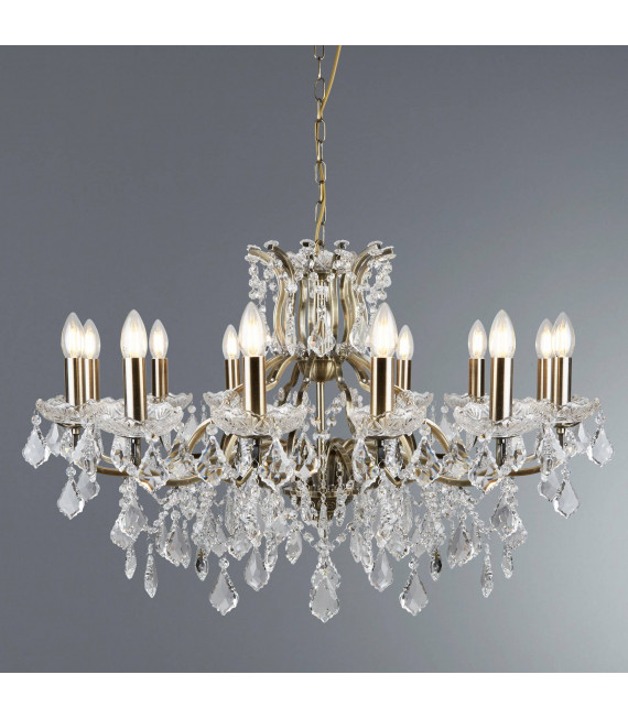 Suspension Paris, laiton antique et cristal, 8 ampoules