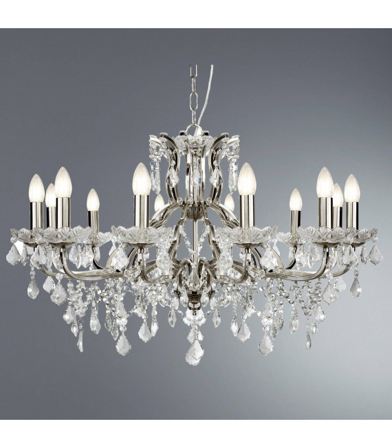 Suspension Paris, laiton antique et cristal, 12 ampoules