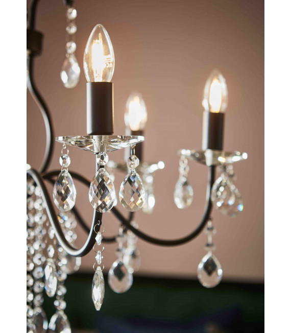 Crystal ceiling light MARY Black 6 bulbs